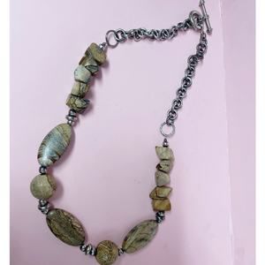 Sterling Silver Big Links Chain and Chunky Jasper Beads Necklace